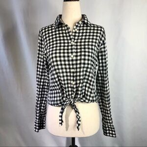 J Crew gingham tie-front shirt black white XS